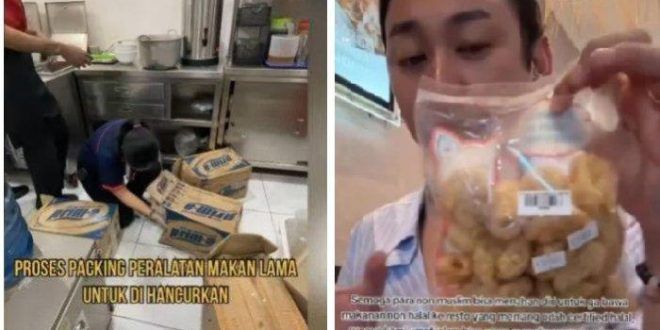 Karyawan Bakso A Fung hancurkan alat masak dan influencer makan bakso A Fung dengan krupuk babi