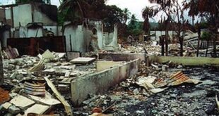 Reruntuhan akibat konflik bernuansa agama yang pernah terjadi di Indonesia
