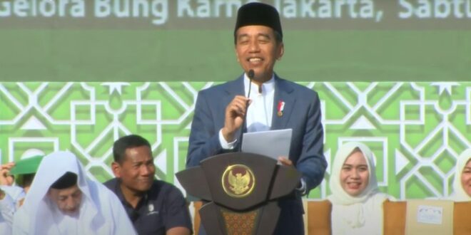 presiden jokowi memberi sambutan di harlah ke 78 muslimat nu di sugbk jakarta 20 januari 2024 pagi tangkapan layar kanal youtu 169